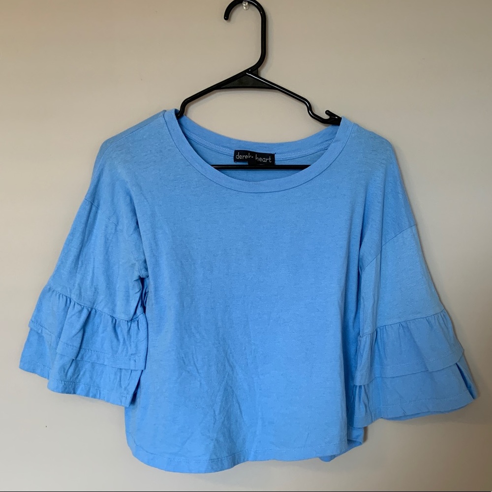 Blue Ruffled Bell Sleeve Top